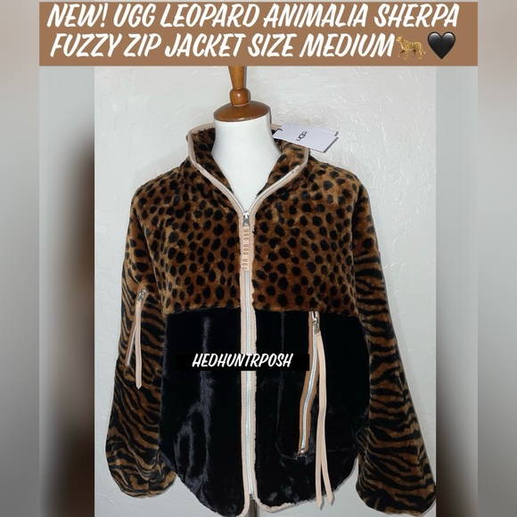 🎉HP🎉New! UGG Leopard Animalia Sherpa Fuzzy Zip Jacket Size Medium🐆🖤 - Picture 11 of 11